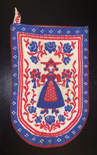 HTW Vintage Pennsylvania Dutch Folk Art Embroidered Oven Mitt Blue Red & White