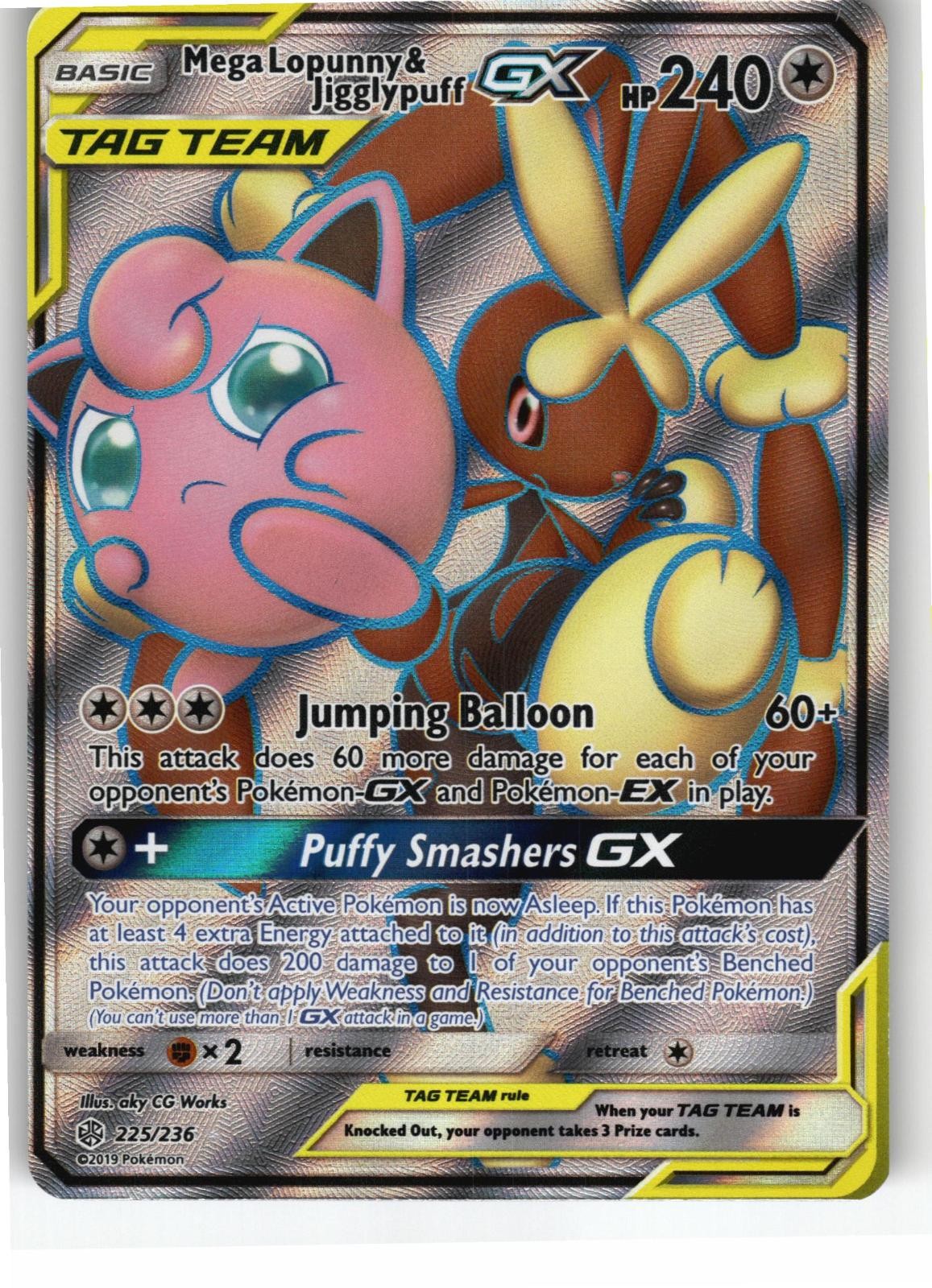 Mega Lopunny & Jigglypuff GX 225/236 Ultra Rare Cosmic Eclipse Pokemon Near Mint
