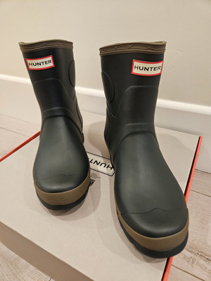 NEW HUNTER SIZE10 MENS BOOTS GARDENER SHORT OUTDOOR RUBBER DARK OLIVE WATERPROOF