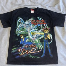 Vintage 1990 s Yu-Gi-Oh Its Time To Duel T-Shirt Tee Youth Medium 8 10 Black Y2K