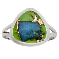 Blue Turquoise In Green Mohave - USA 925 Sterling Silver Ring s.8 Jewelry R-1005