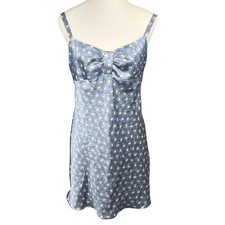 Victorias Secret Satin Blue Floral Mini Sleeveless Slip Dress Y2K Medium