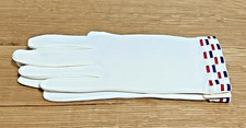 NWT 1960s Ladies White Nylon Gloves, Red/White/Blue Trim, FOWNES, Sz B Med