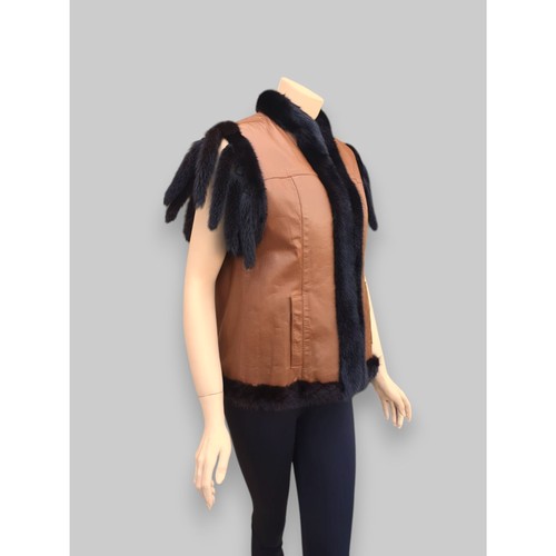Reversible Dark Mink & Leather Vest -Medium - Picture 6 of 13