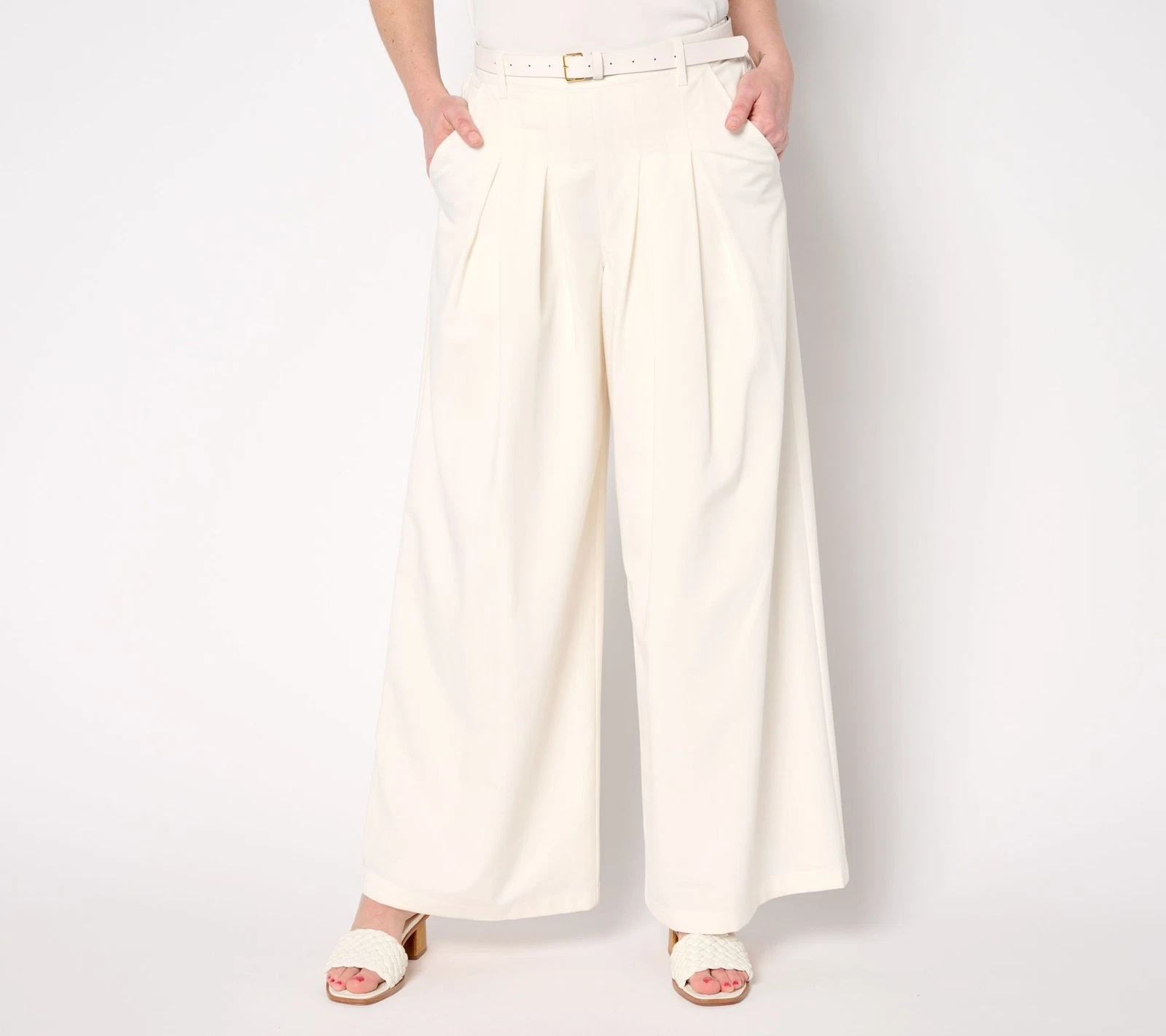 BEAUTIFUL by Lawrence Zarian Women's Pants Sz M Belted Wide Leg White A685073