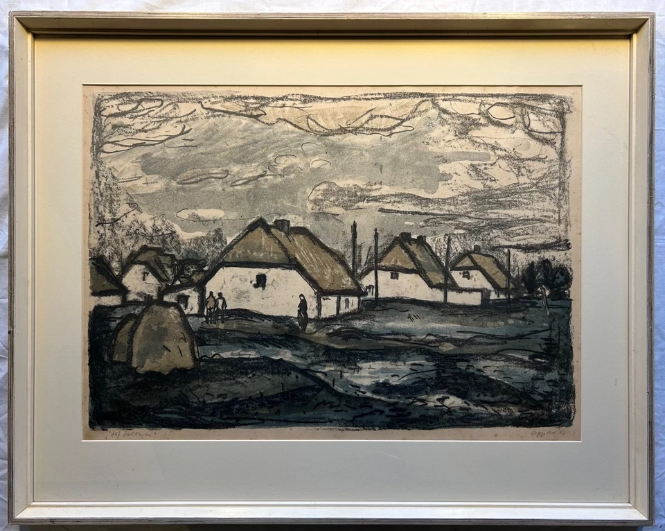 Lithografie Erhard Hippold Häuser in Neuendorf auf Hiddensee 61 x 77 cm - Bild 2 von 4