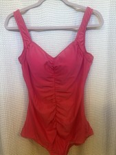 Maxine of Hollywood Women's Swimsuit Pink, Size 14, Shirred Front, One Piece