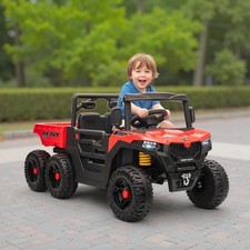 24V 4WD Kids Ride On Car with 6 Wheels, Electric Ride On Car with Dump Bed, Remo