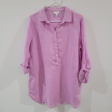 J Jill Love Linen Womens Tunic Top Size Medium Coastal Euro Summer Roll Tab