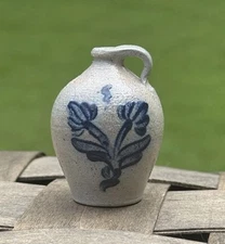 Rowe Pottery Vintage Miniature Mini Salt Glaze Crock Jug Tulip Flower 2”