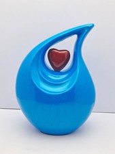 Blue Teardrop Cremation Urn for Human Ashes Adult Large Memorial 200 Cu In Earns
