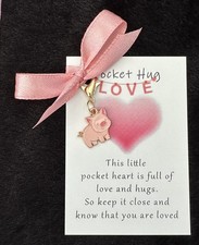 Gold, Pink Enamel Pig 🐷 Purse Charm ‘Pocket hug Love’ Card & gift bag