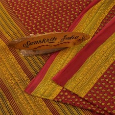 Sanskriti Vintage Sarees Indian Red Pure Cotton Floral Printed Sari 5 Yd Fabric