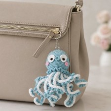 Blue Crochet Octopus 6in x 3in Coin Purse - Bag Charm - Keychain