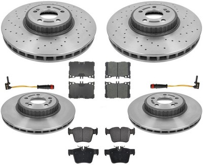 Front & Rear Coated Rotors & EPS Brake Pads For Mercedes Benz C43 AMG 2017-2022