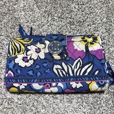 Vera Bradley Floral Zip-Around Wallet Folding Credit Card Blue Purple Yellow