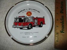 Fire Engine Ash Tray Unused Charles McLarty Co. Equipment Supplier 6 1/2" Round