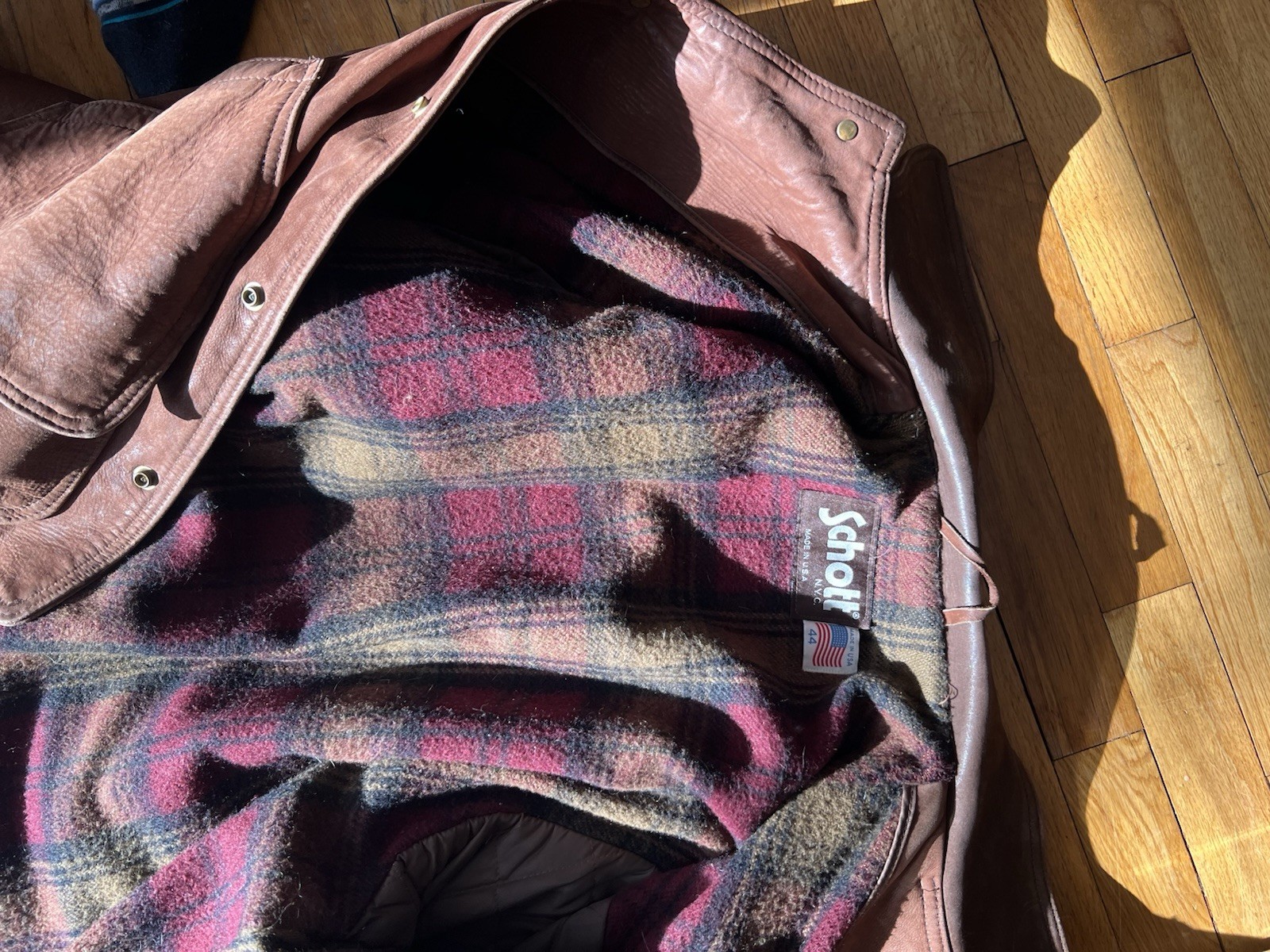 Vintage SCHOTT Blanket Lined Leather Jacket Style 154 Barn Long Mens Size 44 L