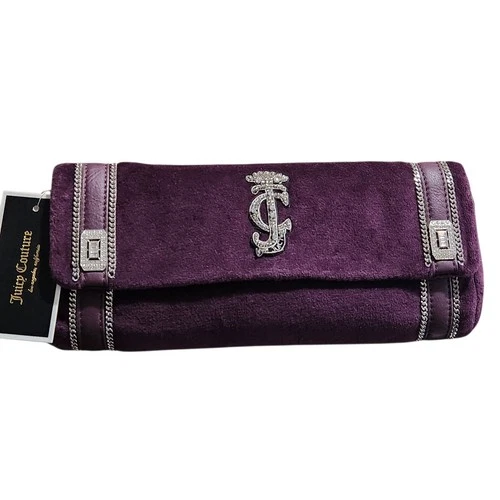 NEW JUICY COUTURE SUZE Velour Chain Flap Handbag Bag Plum Purple 11" NWT $148