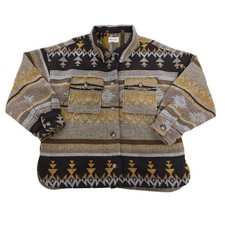 Newin Aztec Tribal Print Shacket Shirt Jacket Brown Yellow Size M
