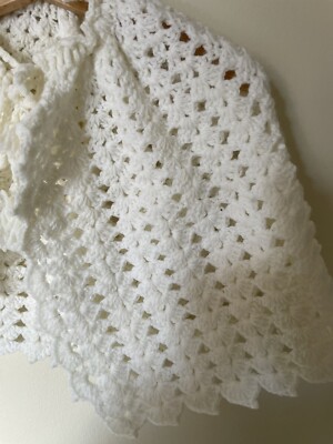 Pull Cape Enfant Crochet Main Vintage - Blanc, Taille Unique, Fait Main