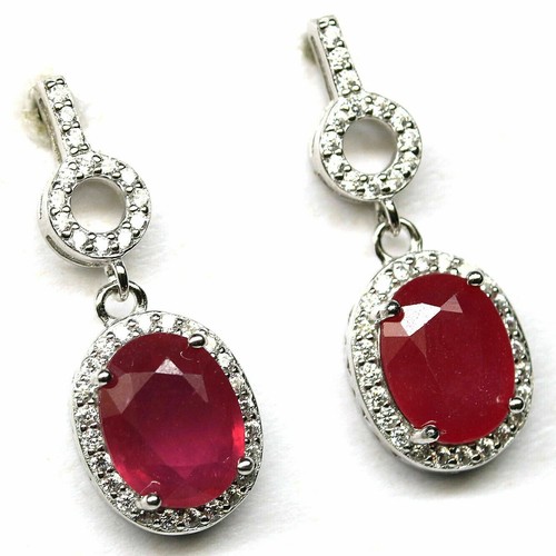 Sterling Silver Earrings Ruby Genuine Natural Mined Gems Drop Design - Picture 20 of 24