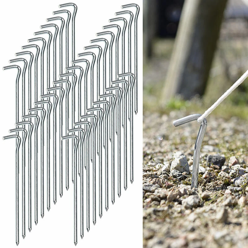 SEMPTEC URBAN SURVIVAL TECHNOLOGY Semptec 40er-Set XL-Stahl-Zelthaken für alle Bodenarten, 21 cm lang, 6 mm dick