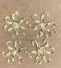  4 - 2" Handblown Clear Glass Six Point Snowflake Ornaments
