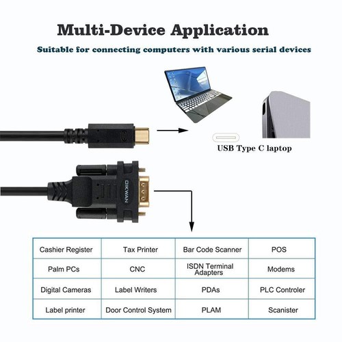 USB Type C to RS232 DB9 Serial Port Adapter Cable FTDI Chipset Supports - Picture 2 of 9