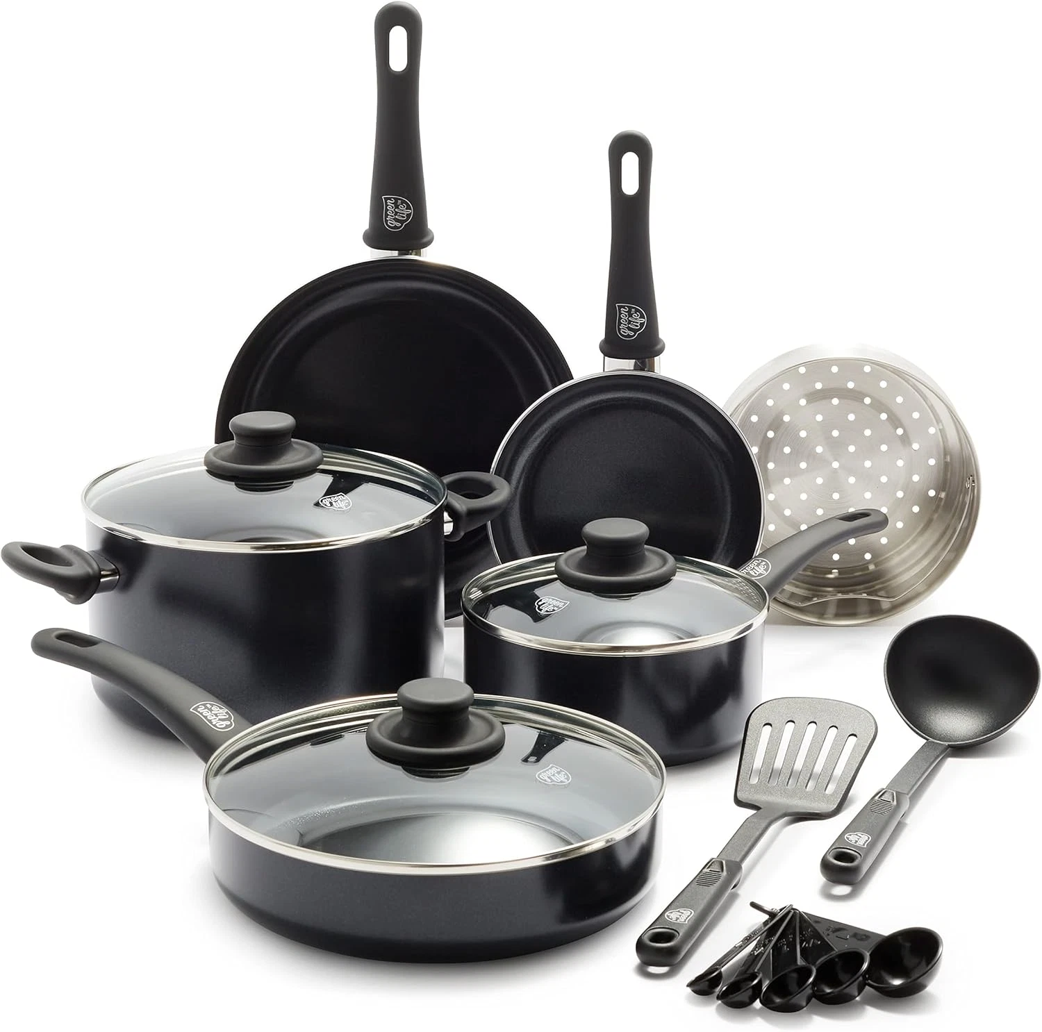 Soft Grip 12-Piece Nonstick Ceramic Cookware Set, PFAS-Free, Dishwasher Safe