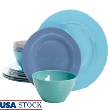 12 Piece Melamine Dinnerware Set Service Four Chip Resistant Dishwasher Safe New