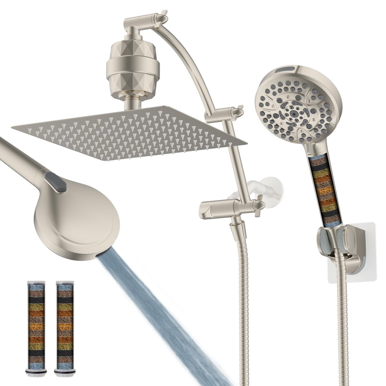 High Pressure All Metal 10'' Dual Filtered Rainfall Shower H