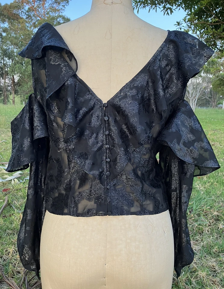 H&M Lurex Cold Shoulder Bustier Button Through Top Black Size 10/Small - Image 3 of 4