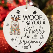 Merry Christmas Samoyed Dog Woof Xmas Lover Ornament Gift Tree Decor Hanging