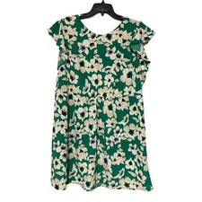 Merona Dress Green White Summer Floral Knee Length Pull Over - Size XXL