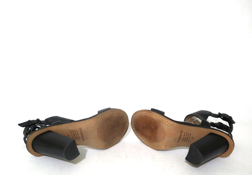 JO MERCER Size 6 Womens Black Leather Open Toe Mule Straps 2x Buckle Block Heel - Picture 6 of 6