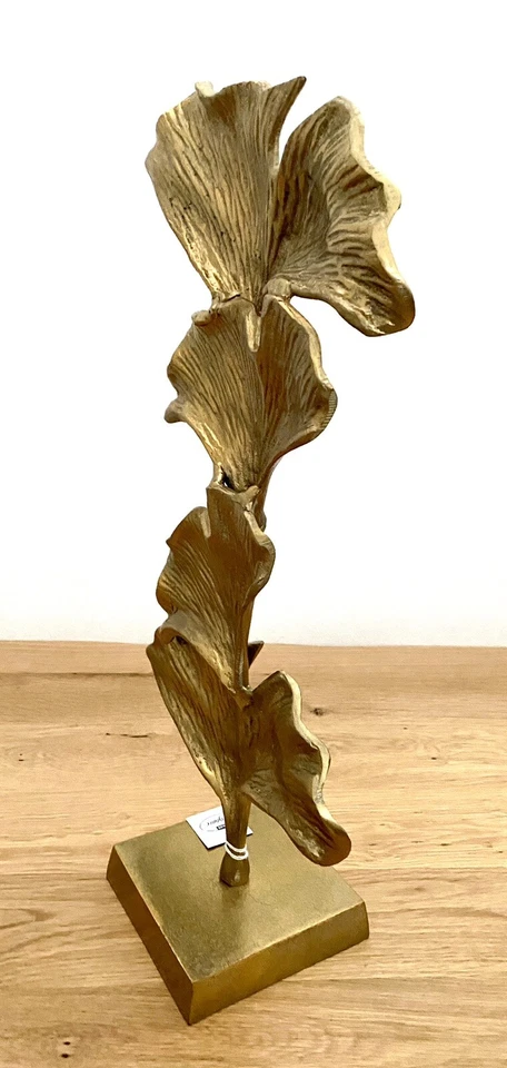 Gilde moderne Aluminium Skulptur GINKGO NEU Gold auf Sockel 50 cm Hoch - Bild 2 von 4