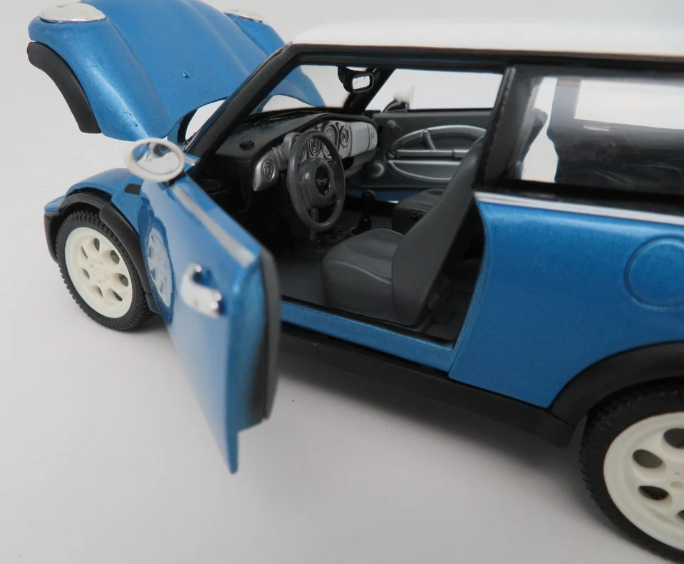 SUNNYSIDE Ltd 1/24 Austin Mini Cooper Blu Chiaro Tetto Bianco 2001 #6711 IN Box - Immagine 2 di 4