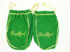 Lot of 2 Green Apple Crown Royal 375ml Green & Gold Drawstring Bags - 7.5"