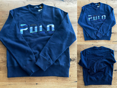 POLO RALPH LAUREN Embellished Sweatshirt Sweater Pullover Jumper Navy S