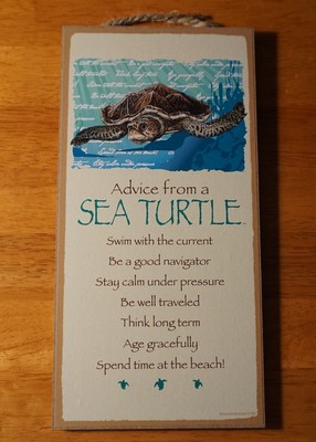 Sea Turtle Advice Sign   Teal Blue Beach Tropical Nautical Coastal Home Decor