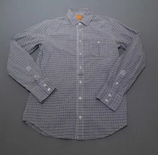 Hugo Boss Orange Shirt mens Medium white blue Check long sleeved 