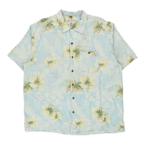 Geoffrey Beene Floral Hawaiian Shirt - 2XL Blue Silk - Picture 1 of 10