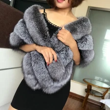 Cape Poncho Luxury Genuine  Fur Shawl Wrap Scarves Silver Fox Fur Poncho Scarf 