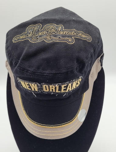 New Orleans Louisiana Embroidered Cadet Style Flat Top Elastic Back Cap Black - Picture 7 of 8