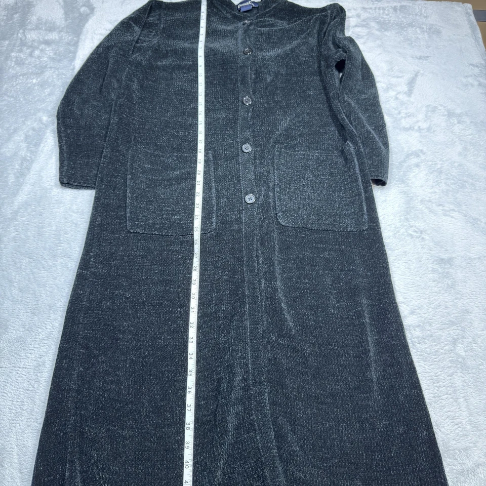 Denim & Co Sweater Womens Large Hooded Long Button Front Knit Cardigan Coat - Image 3 of 4