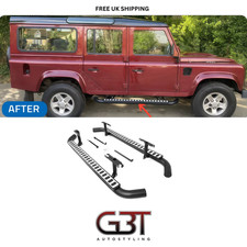 Gradini laterali per Land Rover Defender 110 tubolare nero/argento stile fuoco e ghiaccio 03-16