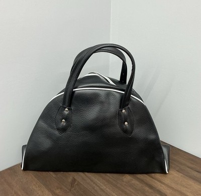 Black Leather Vintage-Inspired Bowling Bag