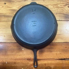 Vintage Restored LODGE SK #14 Cast Iron Skillet Triple Notch Heat Ring