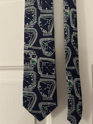 Josh Bach Necktie Tie Baseball Fields Silk Different Ballparks Blue Green